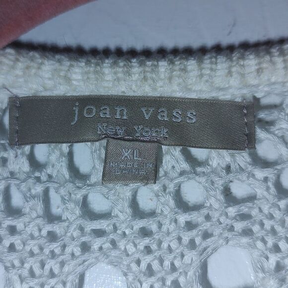 Joan Vass pure white Pointelle up front summer spring cardigan Sz XL - Picture 4 of 6